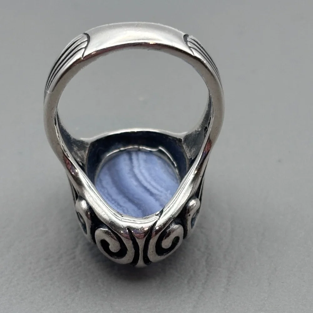 Vintage Carolyn Pollack Relios Ring Sterling Blue Lace Agate 8.25